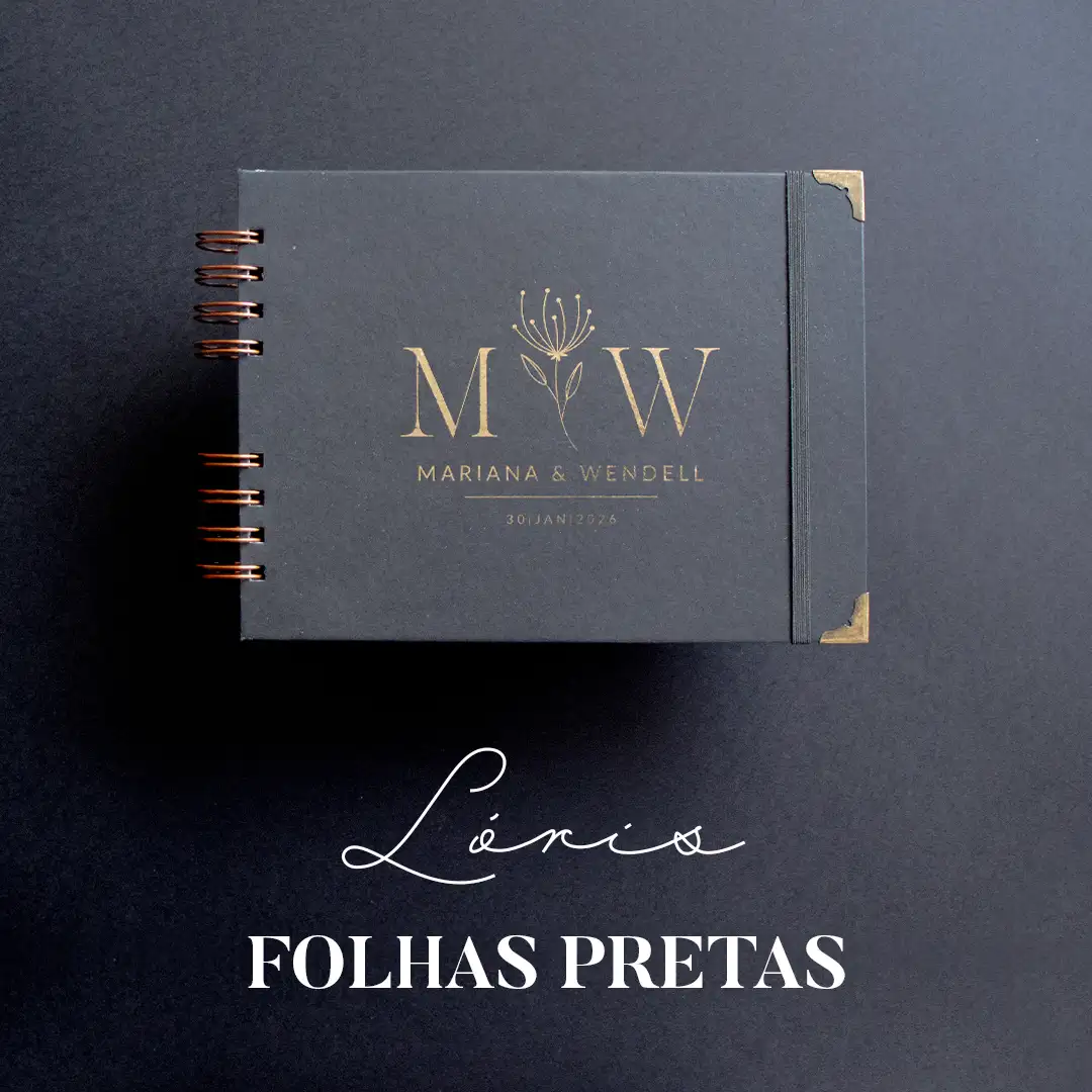Livro para Fotos e Mensagens de Casamento - Folhas Pretas Lóris