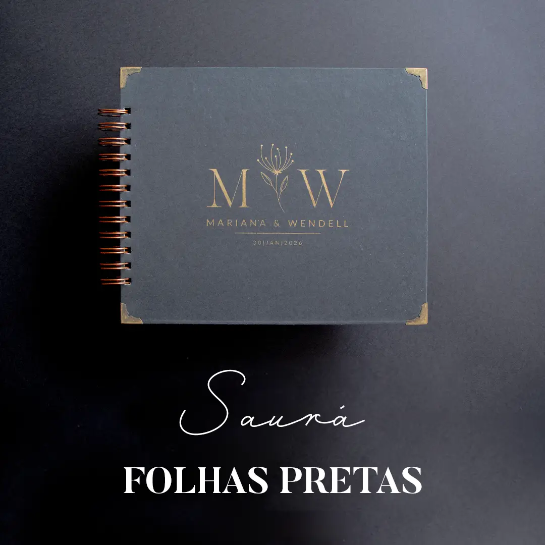 Livro para Fotos e Mensagens de Casamento - Folhas Pretas Saurá