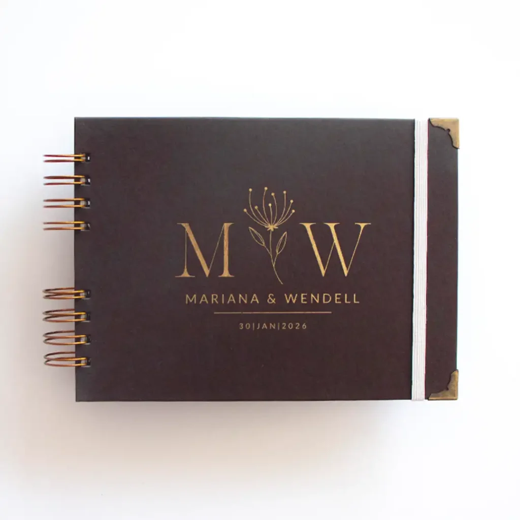 Livro para Fotos e Mensagens de Casamento – Lóris Chocolate